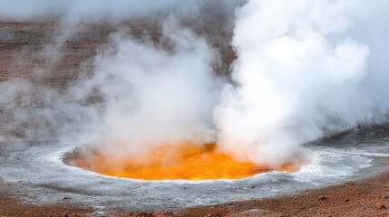 Fiery Geyser Erupting Steam and Lava in Volcanic Landscape