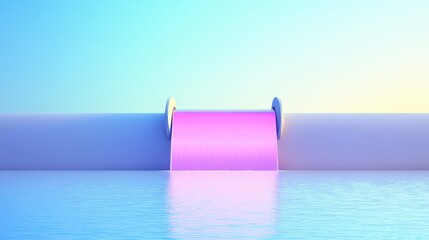 Flowing Waterfall in Pastel Colors Over Calm Water Surface