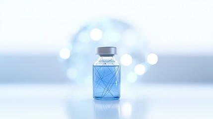Blue Liquid in Clear Glass Vial on Blurred Background