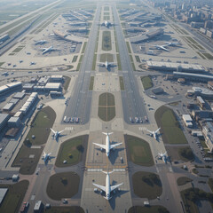 aerial view of busy international airport