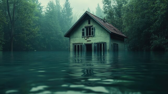 submerged house under water