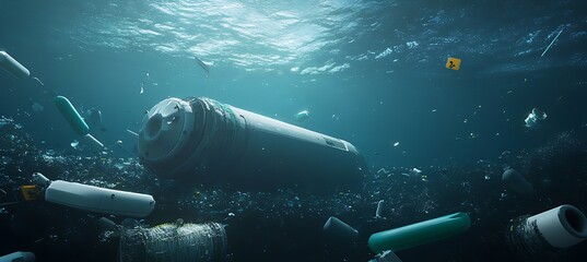 Advanced Ocean Cleanup Station Surrounded by Smart Buoys and Environmental Sensors in Actionable Marine Waste Collection Background Scene