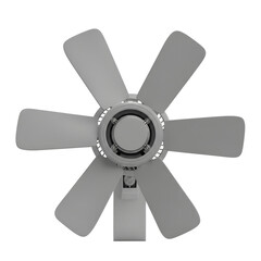 Obraz premium Realistic 3d rendered ceiling fan with five blades isolated on white background with copy space PNG file isolated on transparent background cut out, clipping path, social media, Advertisement.
