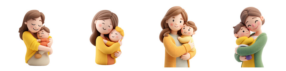 Happy mom and baby png with warm hug in 3d transparent for mother day presentation.