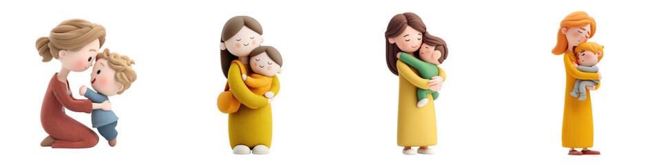 3D character smile mother and bay transparent in png no background for love and bonf decoration.