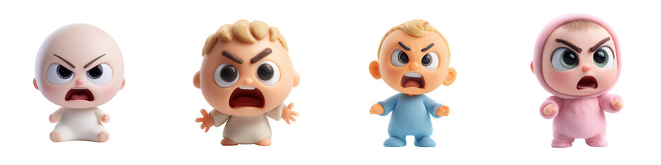 Naklejka premium Animation angry baby transparent mockup isolated png with no background.
