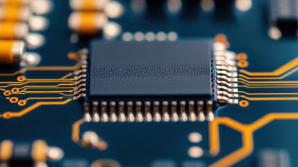 Close-up of Circuit Board with Microchip and Traces