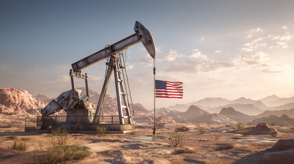 Fototapeta premium Oil extraction process american landscape digital art desert environment wide angle view energy concept