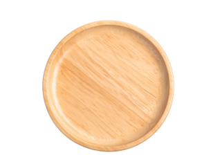 An elegant round wooden serving dish with a subtle rim, highlighting its organic texture and craftsmanship.