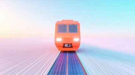 Futuristic Train on Solar Track in Vibrant Sunset Background