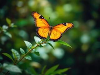 Fototapeta premium Nature's Beauty: Orange Butterfly in Green Garden