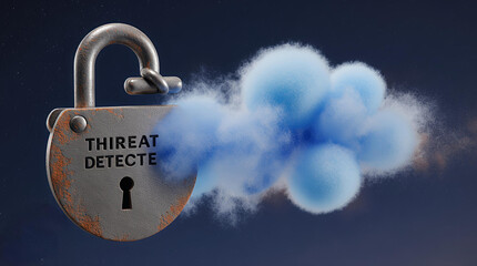 lock and key with text threat detected in the cloud