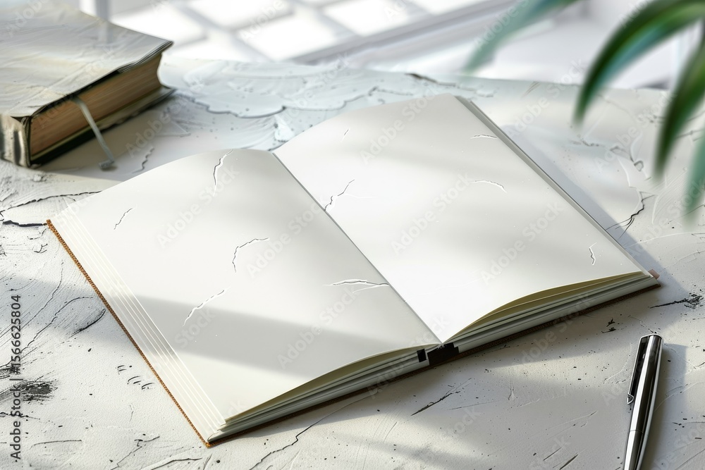 Poster clear pixel image of notebook mockup with cut paper