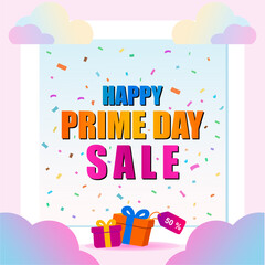 Banner with Happy Prime day sale typography. Prime day sale. Sale vector background template.	