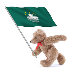Macao flag being carried by a cute teddy bear