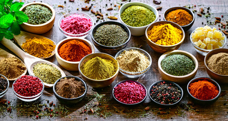 Composition with assortment of spices and herbs