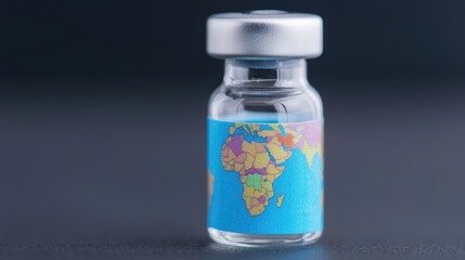 Small Glass Vial with World Map Design on Label