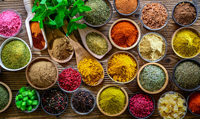 Composition with assortment of spices and herbs