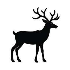 Obraz premium Elegant Deer Silhouette with Antlers on White Background
