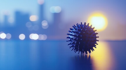 Blue Virus Model on Abstract Background with Urban Skyline