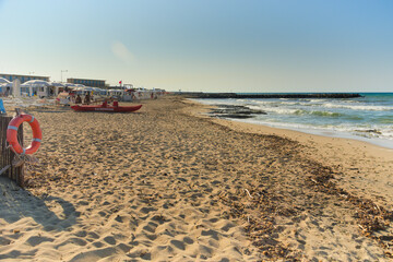 Sea beach of San Cataldo coast, in Salento. Lecce, Apulia Region, Italy