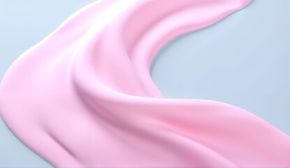 Abstract pink wave flowing over blue background. Smooth curved 3D form with soft pastel colors. Modern minimalist design perfect for contemporary backgrounds.