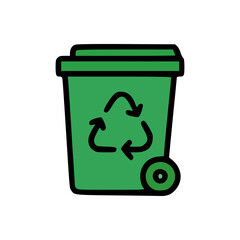 Flat vector illustration of mobile recycling trash can symbol used in green energy, clean city, and garbage management themes