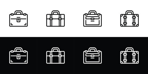 Handheld suitcase icon set. Flat design symbol collection isolated on black and white background.