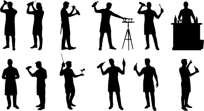 silhouette of a bartender on a white background. Generative AI
