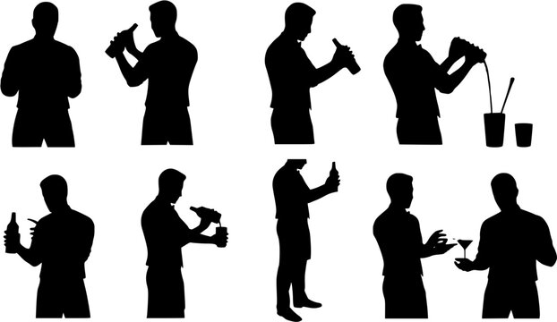 silhouette of a bartender on a white background. Generative AI
