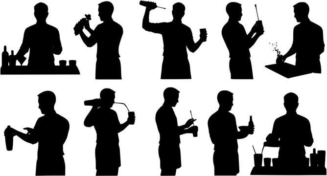 silhouette of a bartender on a white background. Generative AI
