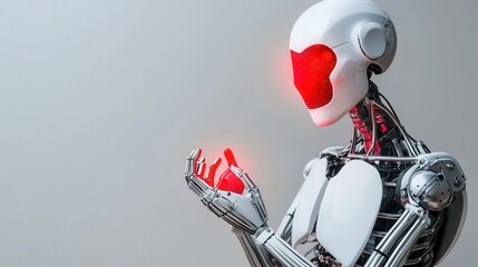 Futuristic Robot with Red Lights in a Curious Gesture
