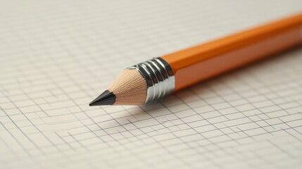 A sharpened orange pencil lies on graph paper, ready for writing or drawing precise lines.