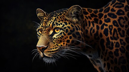 Obraz premium Leopard with vivid eyes in shadowy background. Digital painting, highly detailed texture