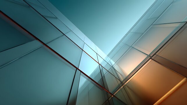 Futuristic glass architecture inspired abstract background semi  surface light reflection clean linear design angled top down over custom cool gradient background ideal modern architecture