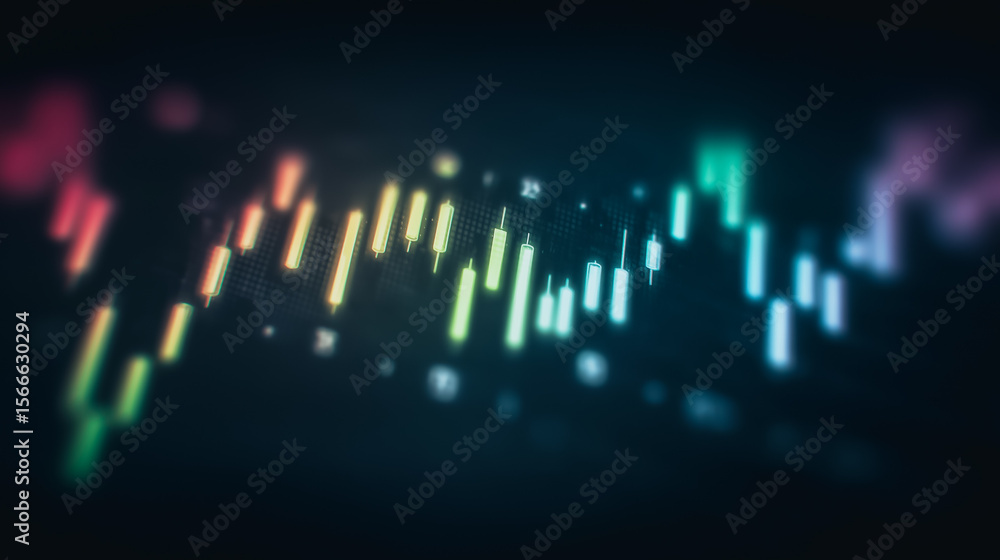 Poster financial spectrum: a vibrant display of financial data visualized through luminous candlesticks, wi