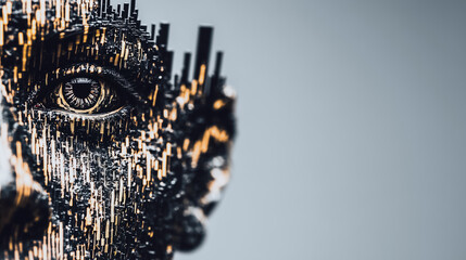 Cybernetic Gaze: An eye, symbolizing the blend of artificial intelligence and human perception, offers a visionary glimpse into a futuristic world of technological advancement and digital innovation.