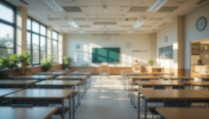 BEAUTIFUL Blurred Background of a Bright Classroom and Study Room with Panoramic Windows and Good Lighting. Beautiful Blurred School Background.