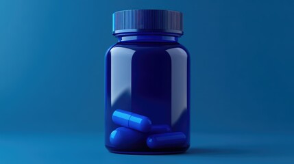 realistic blue supplement bottle