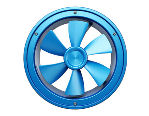 Obraz premium A vibrant blue ventilation fan with a polished metallic casing, symbolizing modern airflow technology.