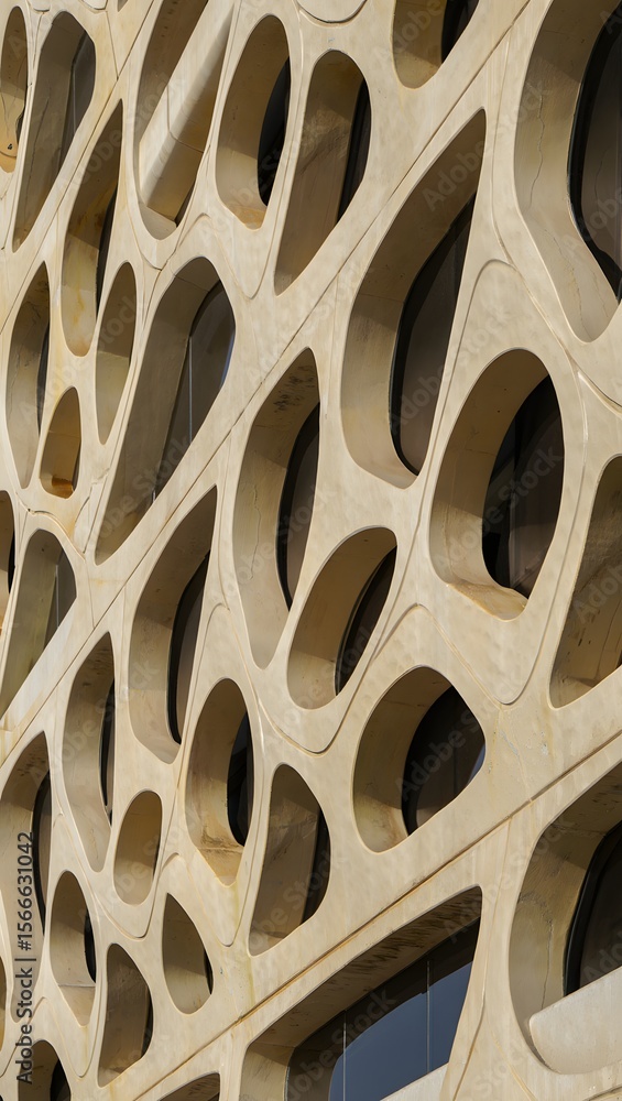 Aufkleber architectural building facade with unique organic pattern and window openings design