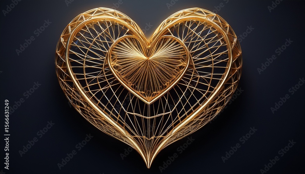 Poster a golden wire like structure with an angular and round shape resembling the inside of a heart or sta