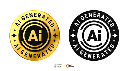 Icon Ai Generated label with round shape in gold color. For logo, label, seal, tag, sign, symbol, badge, stamp, sticker, emblem, banner, design, badges, labels, poster. Vector Illustration