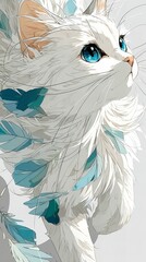 anime style close up shot of a white cat