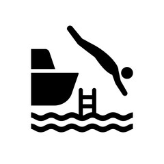 very simple flat and single minimalist Diving Off a Boat Silhouettes in black on a white background