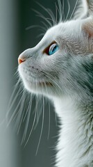anime style close up shot of a white cat
