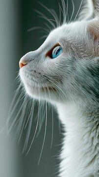 anime style close up shot of a white cat