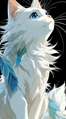 anime style close up shot of a white cat