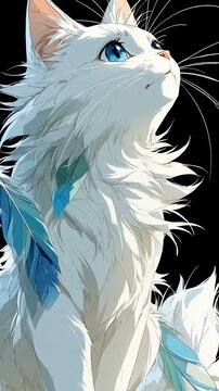 anime style close up shot of a white cat