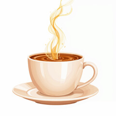 Obraz premium Hot coffee cup with steam on saucer in minimalistic style 